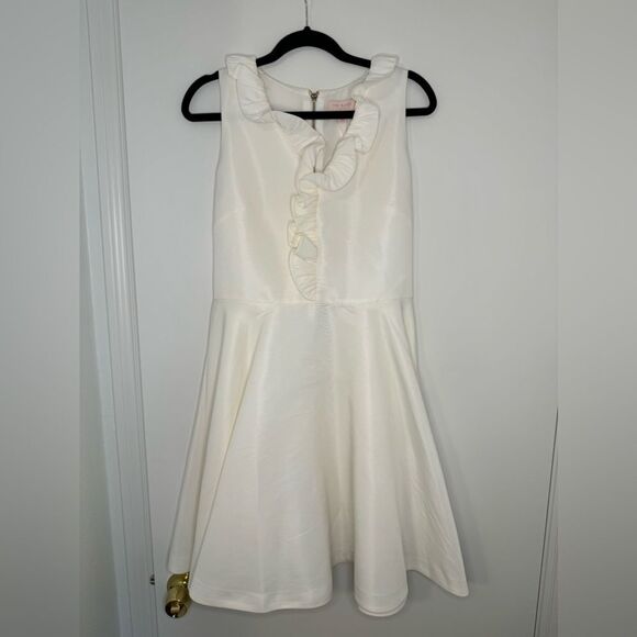 NWT Ted Baker London Ivory Qwinn ruffled Twill V-Neck Front Skater Dresss - Picture 11 of 15